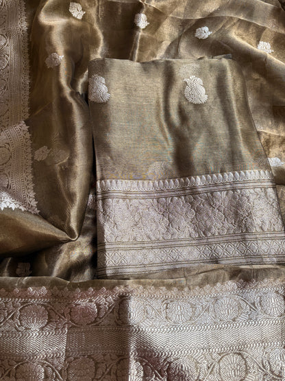 Black tissue silver zari suit set