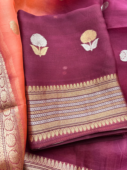 Wine kora silk kadhwa suit set