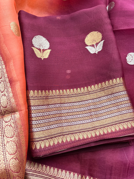 Wine kora silk kadhwa suit set