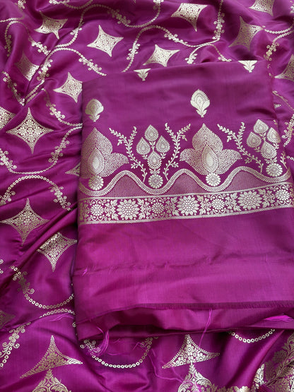 Wine mashru silk 3 piece suit set