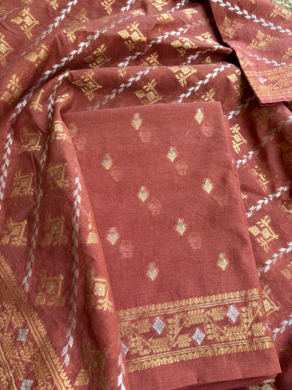 Rust jamdani weaving 3 piece suit set