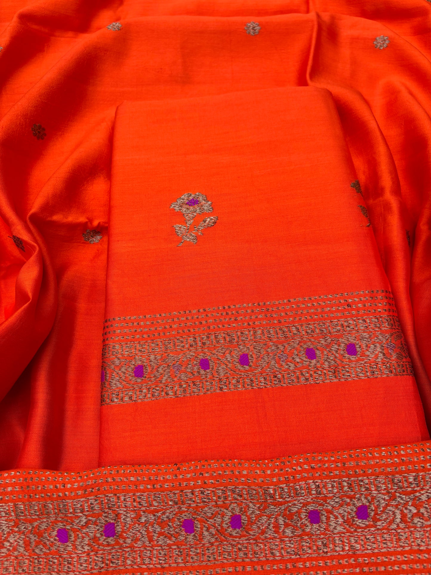 Orange Chiniya silk 3 piece suit set
