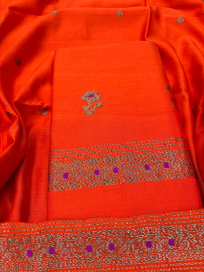 Orange Chiniya silk 3 piece suit set