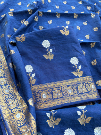 Blue Chanderi sona rupa suit set