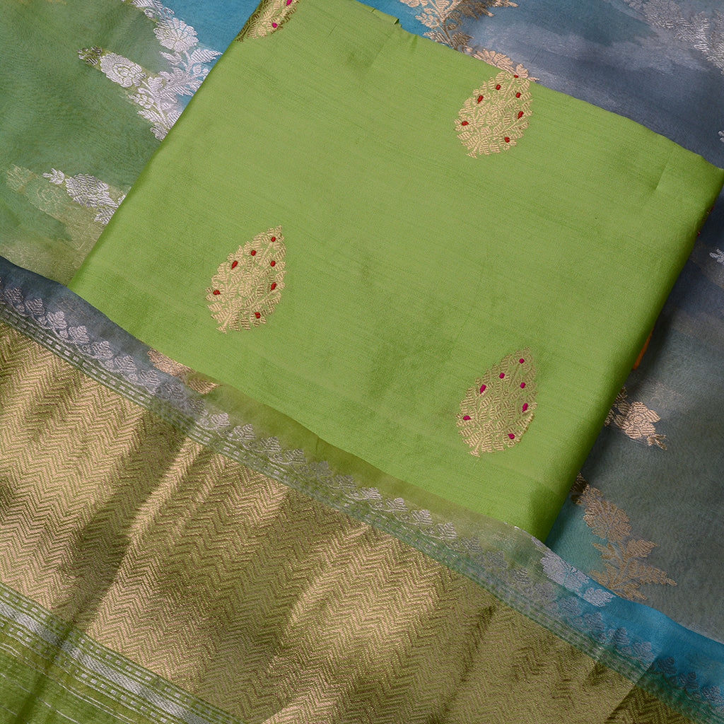 Green Chiniya Kora suit with rangkat dupatta