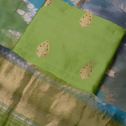 Green Chiniya Kora suit with rangkat dupatta
