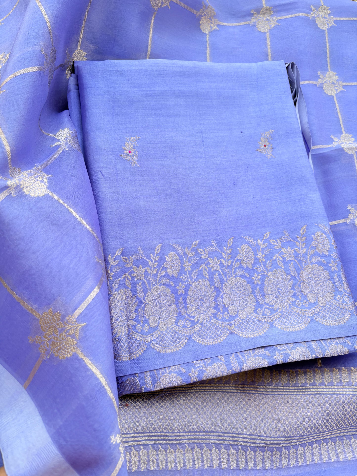 Lavender Chiniya silk kora silk suit set