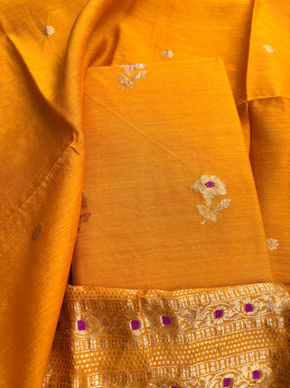 Yellow mustard moonga silk 3 piece suit set