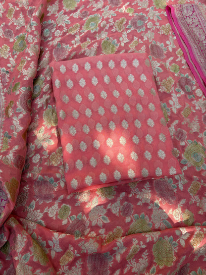Peach Khaddi georgette, handbrushed dupatta, plain bottom