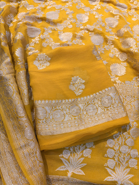 Yellow Khaddi georgette suit set