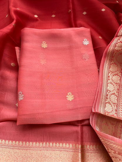 Peach kora silk shaded dupatta suit set