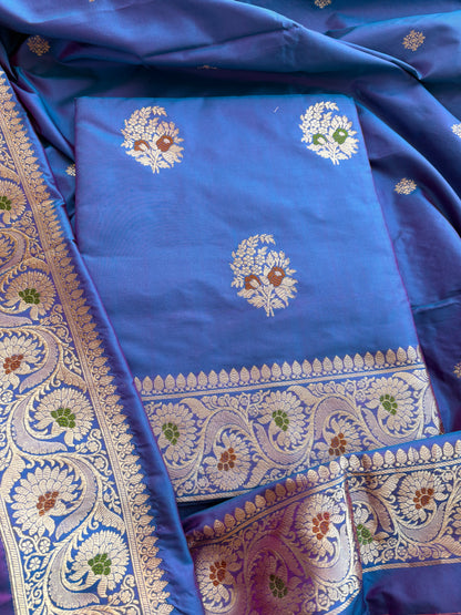 Blue katan by katan silk kadhwa meenadar suit set