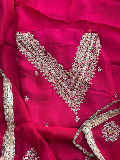 Pink hand embroidered crepe suit