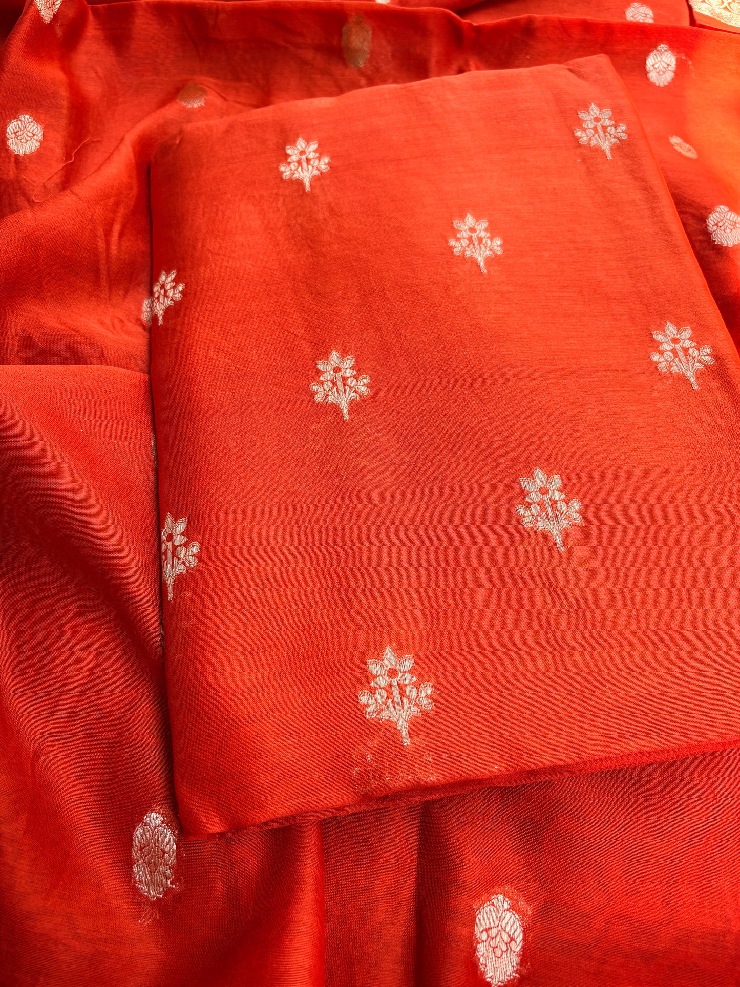 Orange pure Chanderi silk 3 piece suit