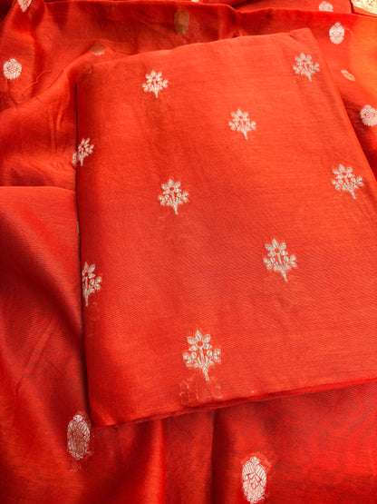 Orange pure Chanderi silk 3 piece suit