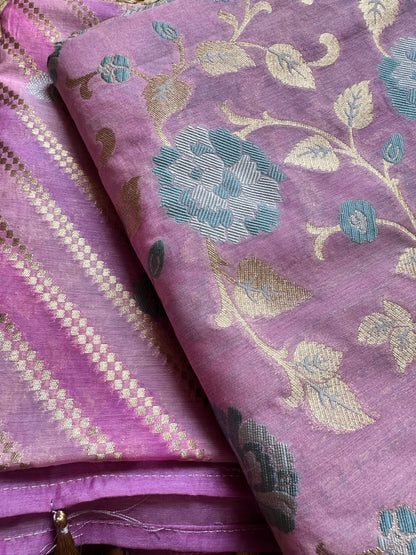 Mauve exclusive Resham zari weaving chanderi suit.