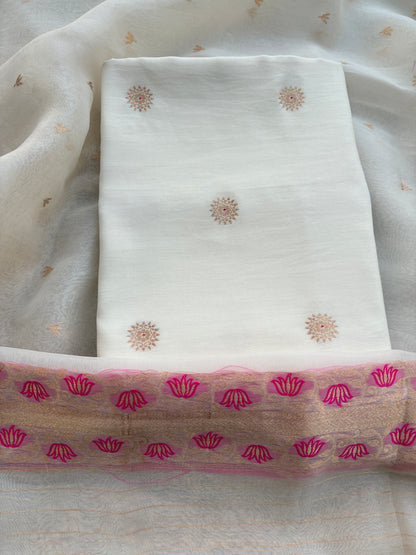 White Chiniya silk, kora kadhwa dupatta