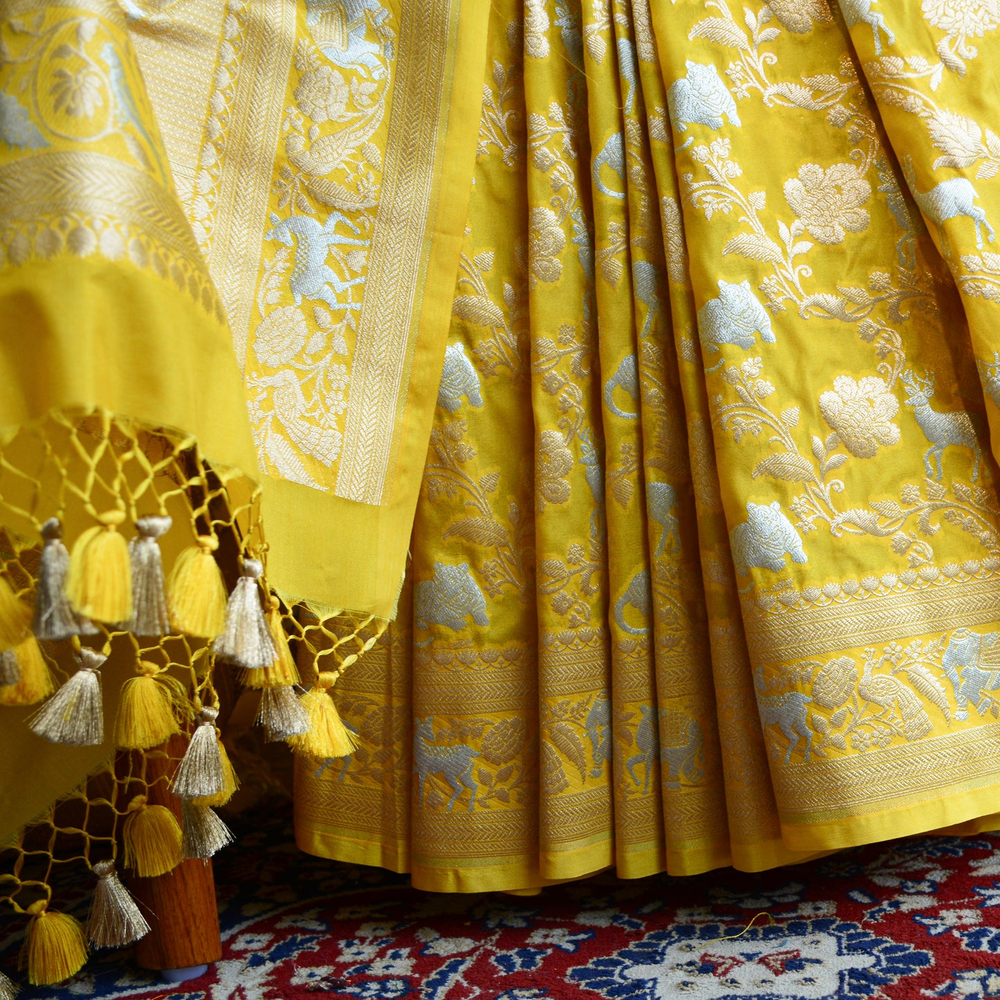 Yellow Mashru  Silk shikargah Saree