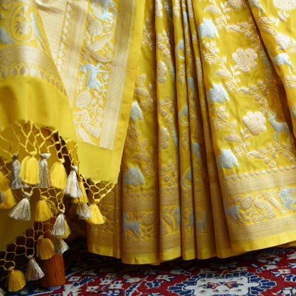 Yellow Mashru  Silk shikargah Saree