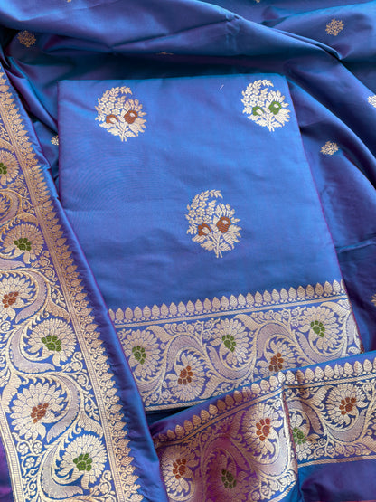 Blue katan by katan silk kadhwa meenadar suit set