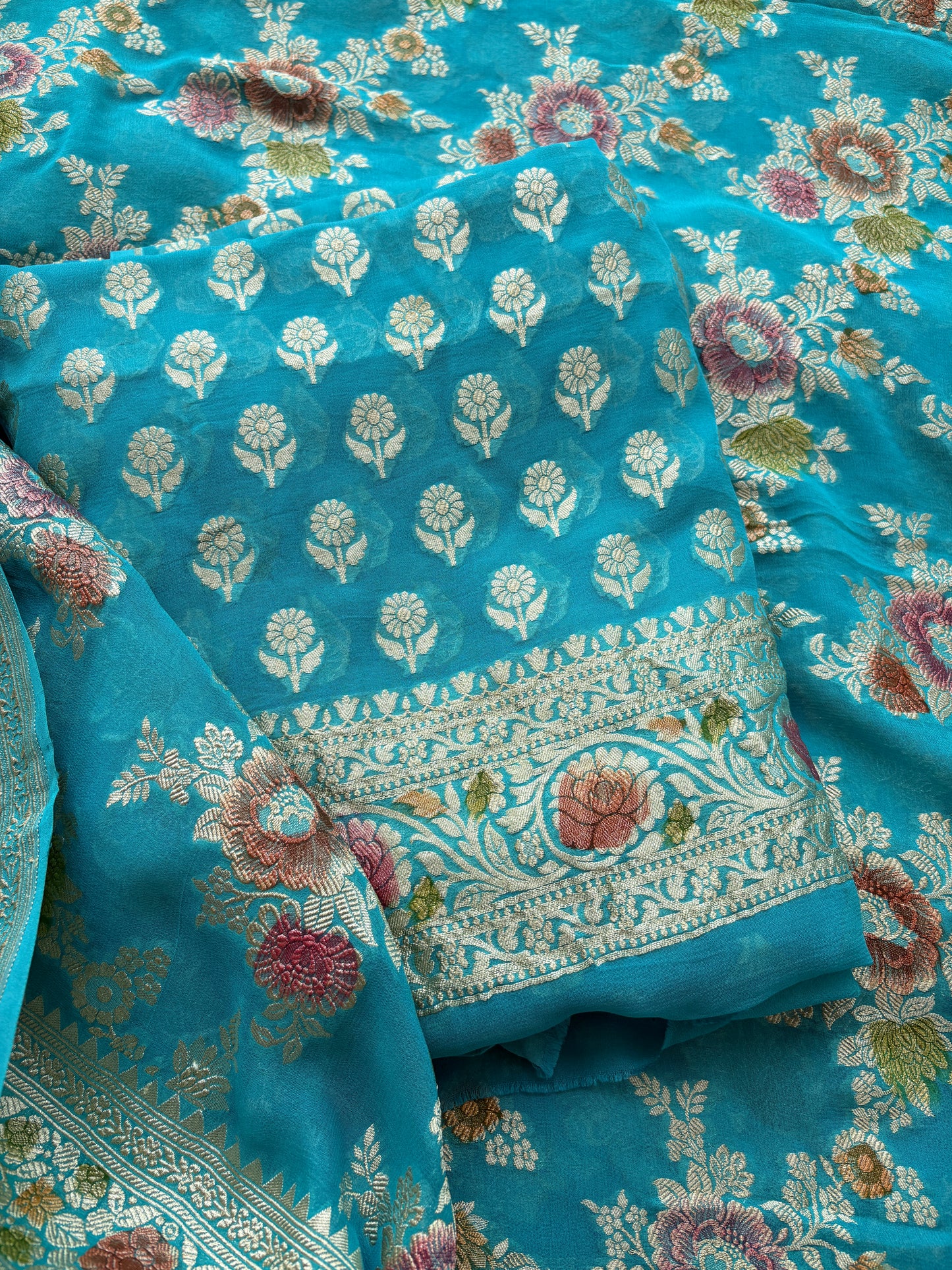Blue Khaddi georgette suit set