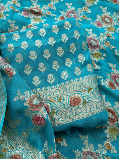 Blue Khaddi georgette suit set