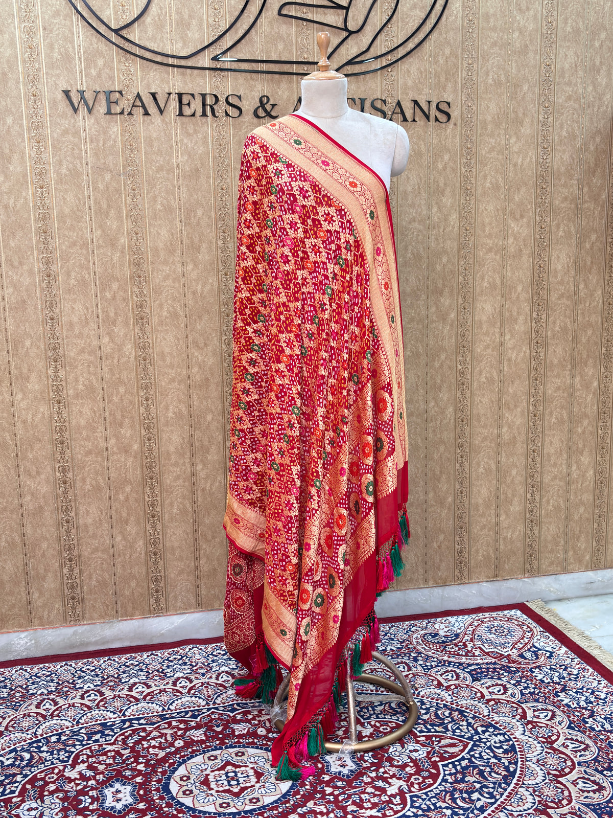 Red bandhani meenakari dupatta