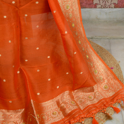 Orange Kora silk handwork dupatta