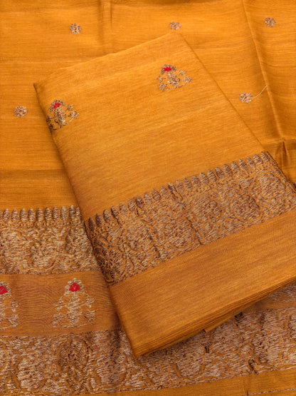 Mustard moonga silk meenadar kadhwa 3 piece suit set