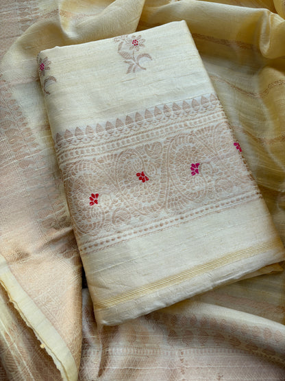 Cream meenadar tussar raw silk suit set