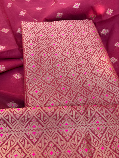 Red Chanderi jamaani weaving 3 piece suit set