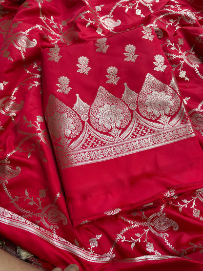 Red mashru silk 3 piece suit set