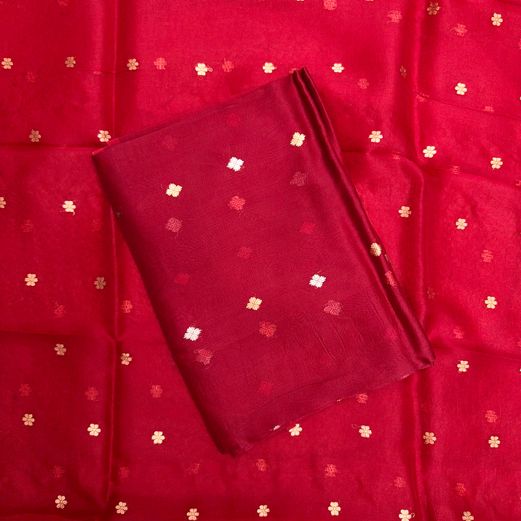 Red mustard kora silk suit set