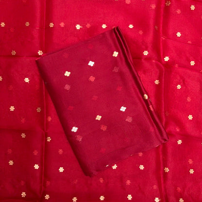 Red mustard kora silk suit set