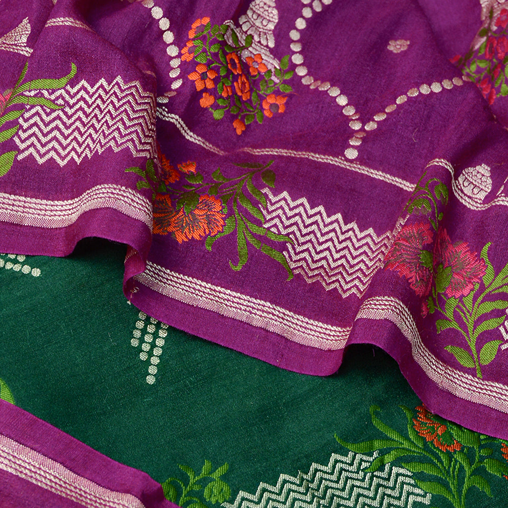Green kurta and magenta dupatta with pure silk bottom moonga silk suit set