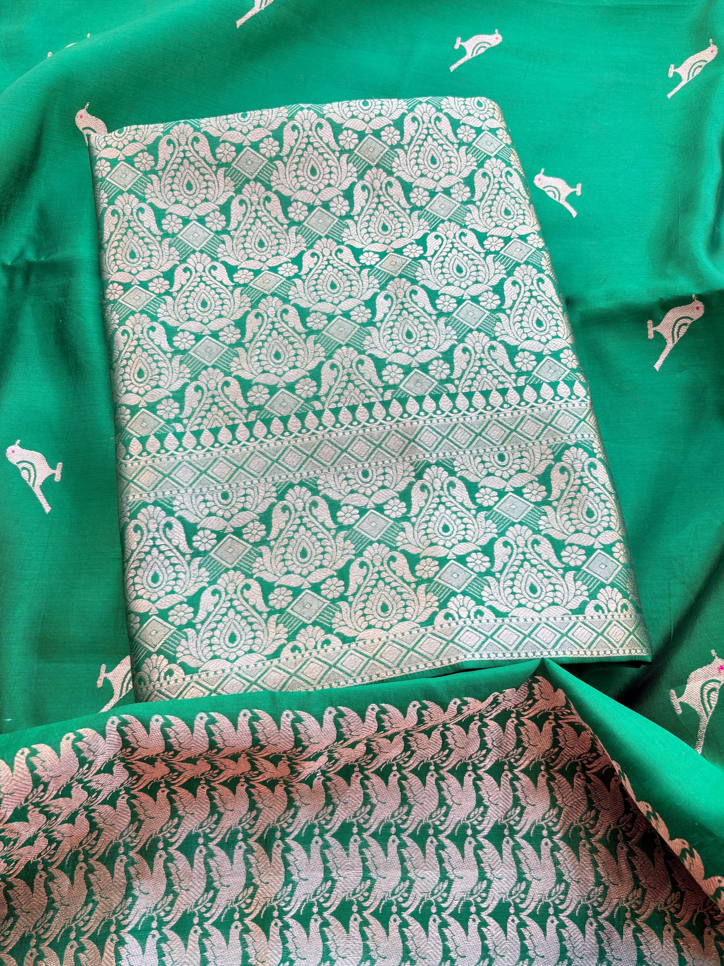 Green mango silk kadhwa brocade suit set