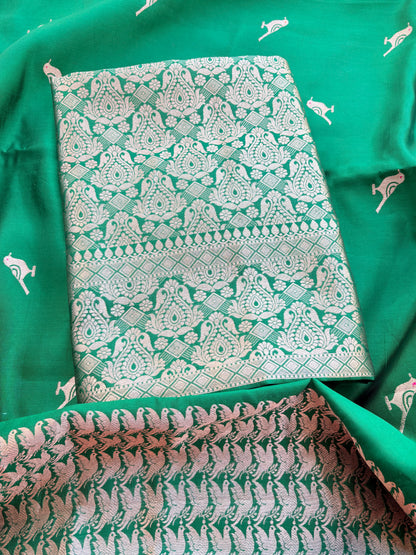 Green mango silk kadhwa brocade suit set