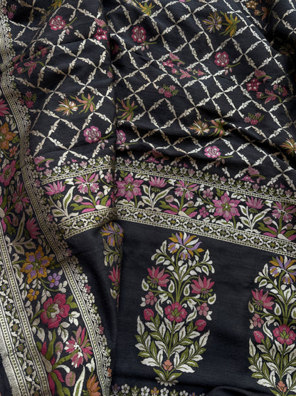 Black moonga silk kadhwa suit set