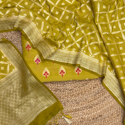 Lime green moonga silk suit set