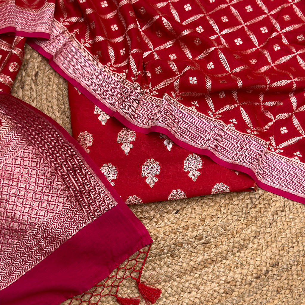 Red moonga silk suit set
