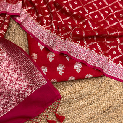 Red moonga silk suit set