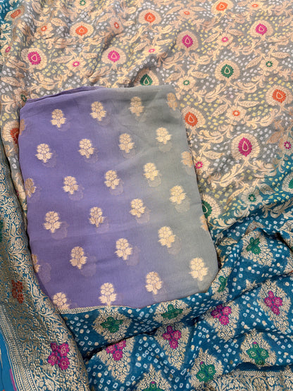 Grey and blue shaded Khaddi georgette suit set
