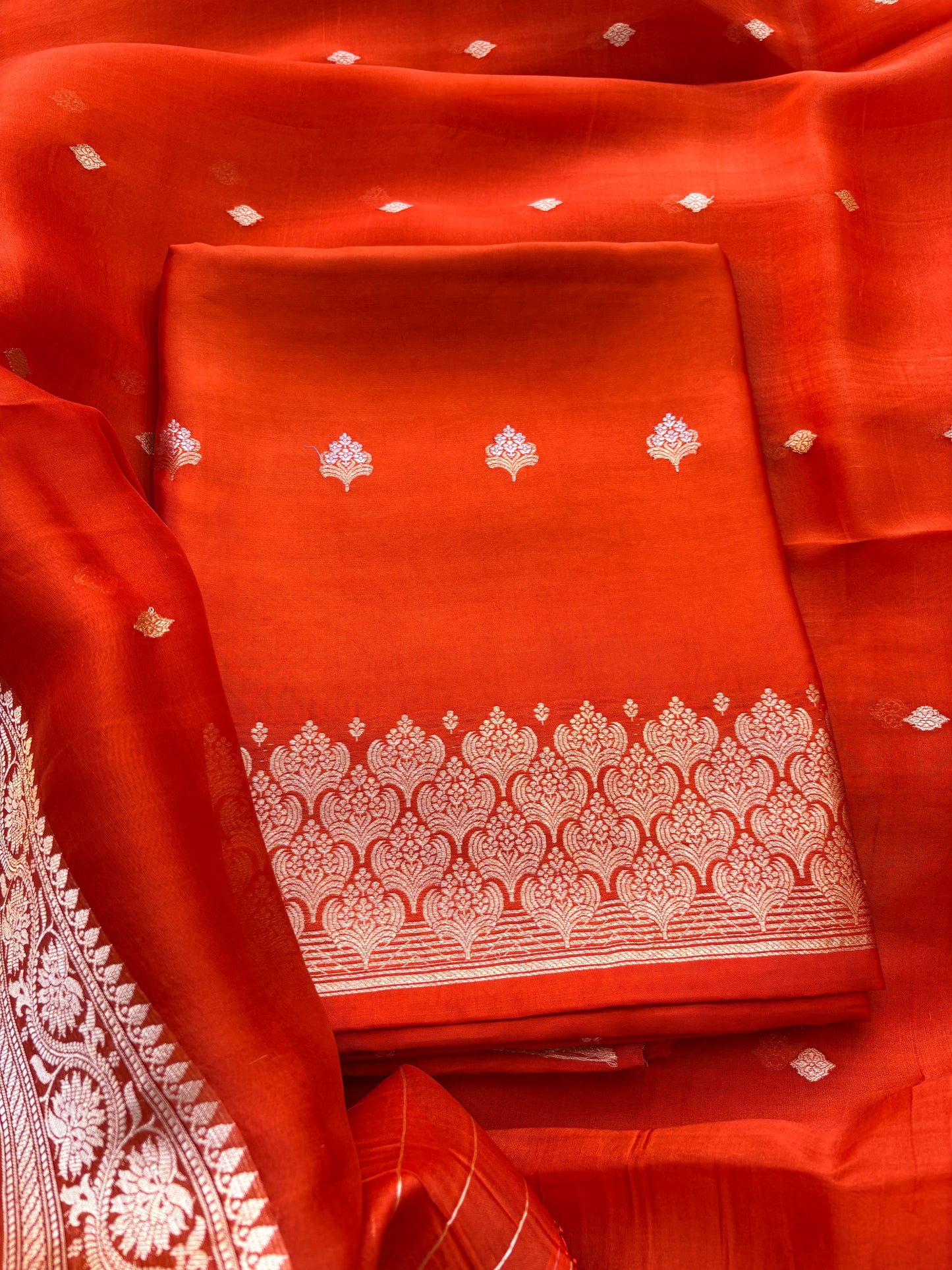 Rust orange mango silk kadhwa suit set