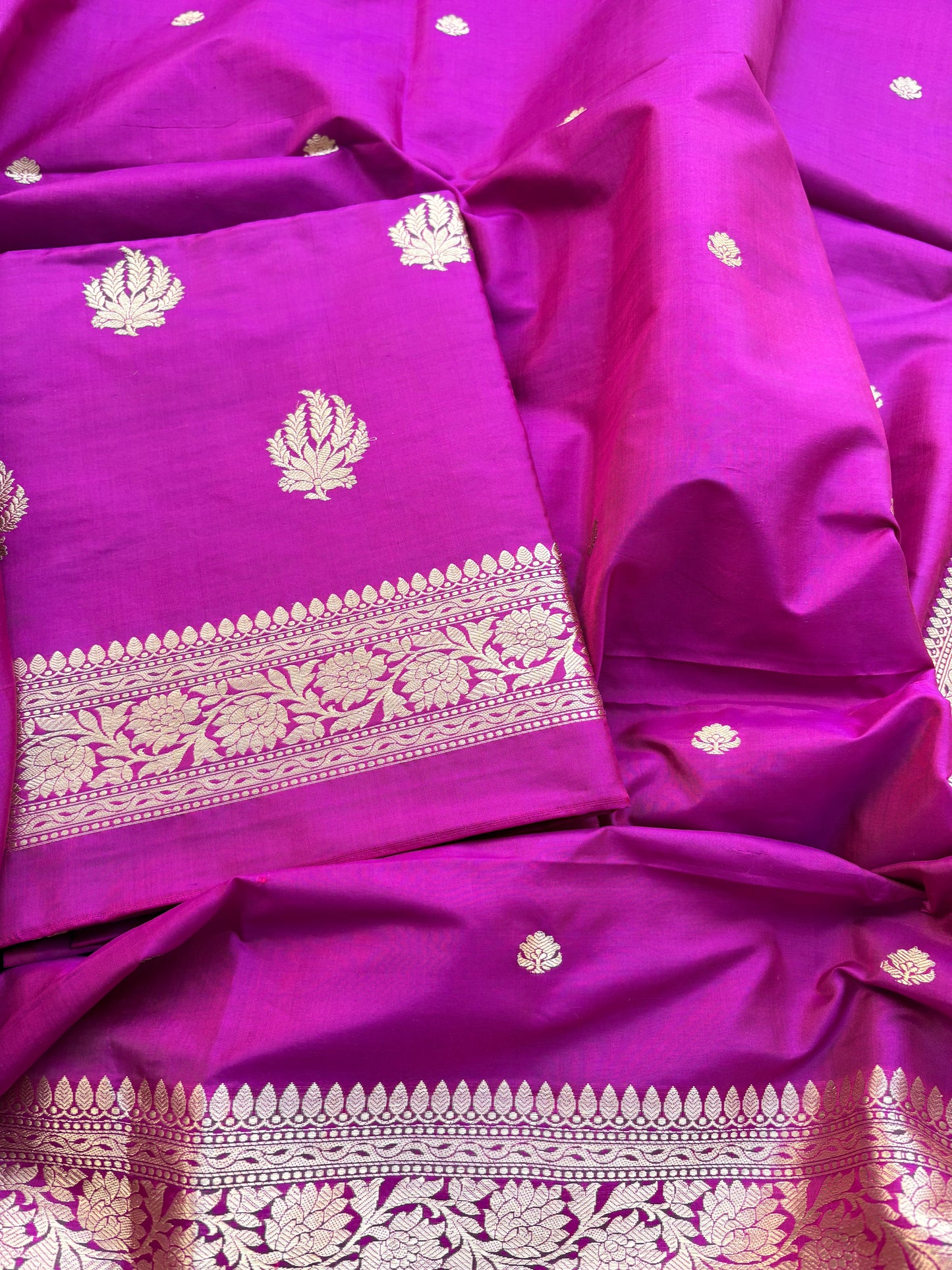 Magenta katan by katan silk kadhwa suit set