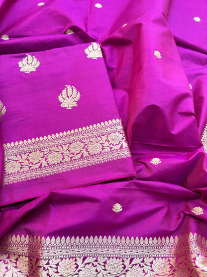 Magenta katan by katan silk kadhwa suit set
