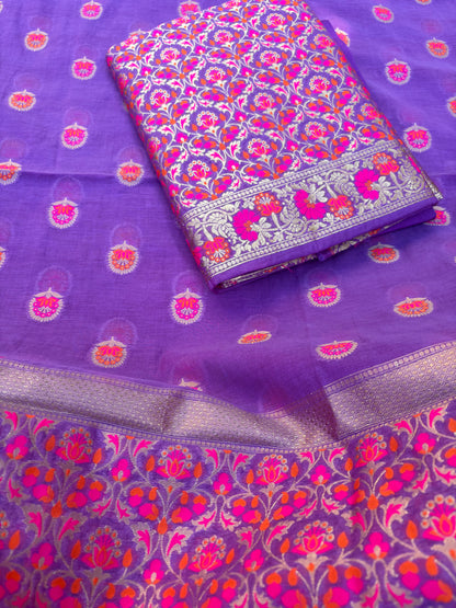 Purple meenadar Chanderi full jaal suit set