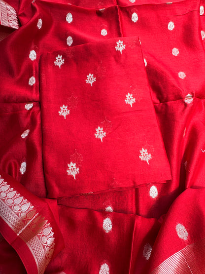 Red Chanderi silk 3 piece suit set