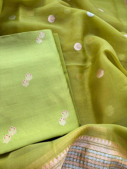 Green Chiniya silk kora suit set