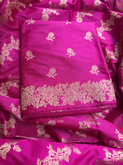 Pink premium Banarasi silk 3 piece suit set