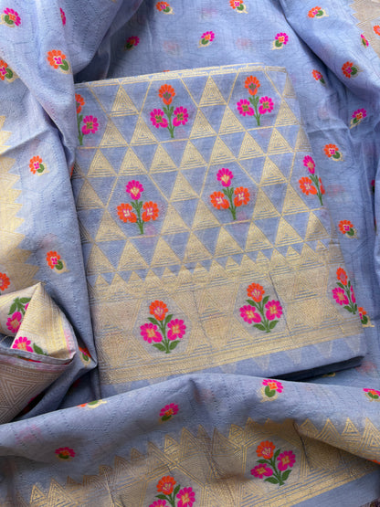 Grey Chanderi meenadar suit set